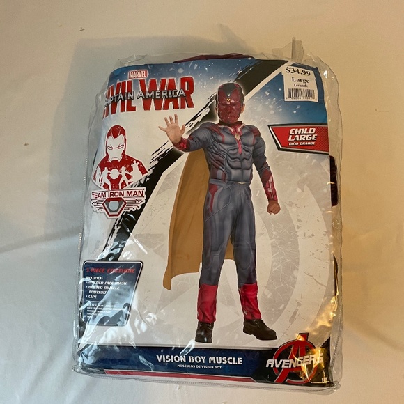 Vision Costume Kid L Marvel Civil War Halloween Mask Bodysuit Cape New - Picture 2 of 3